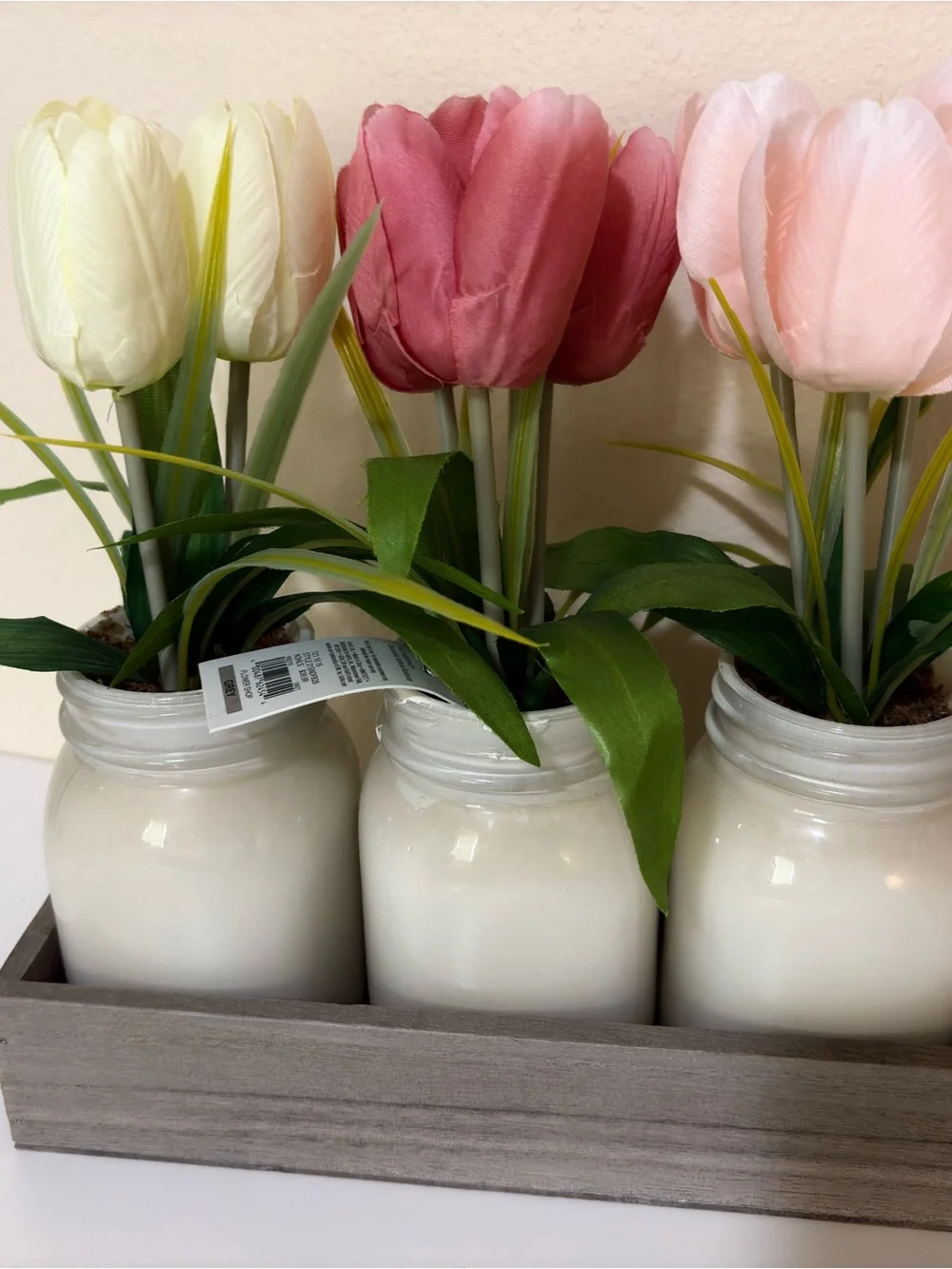 Sonoma Pink, Rose and Cream Tulip Trio in White Mason Jars